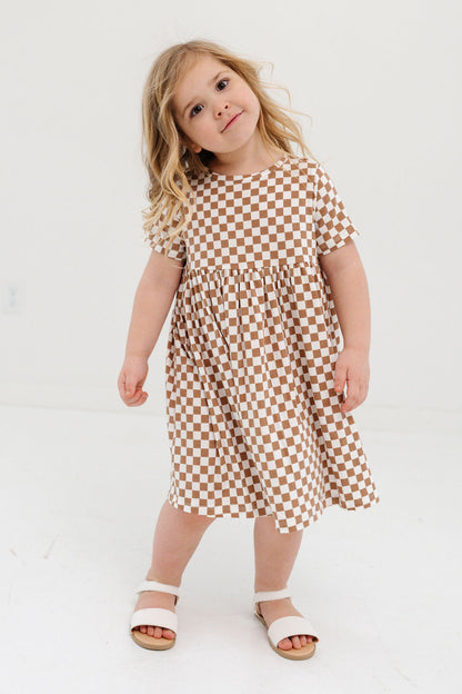 Smock Dress in Hazelnut Chequer