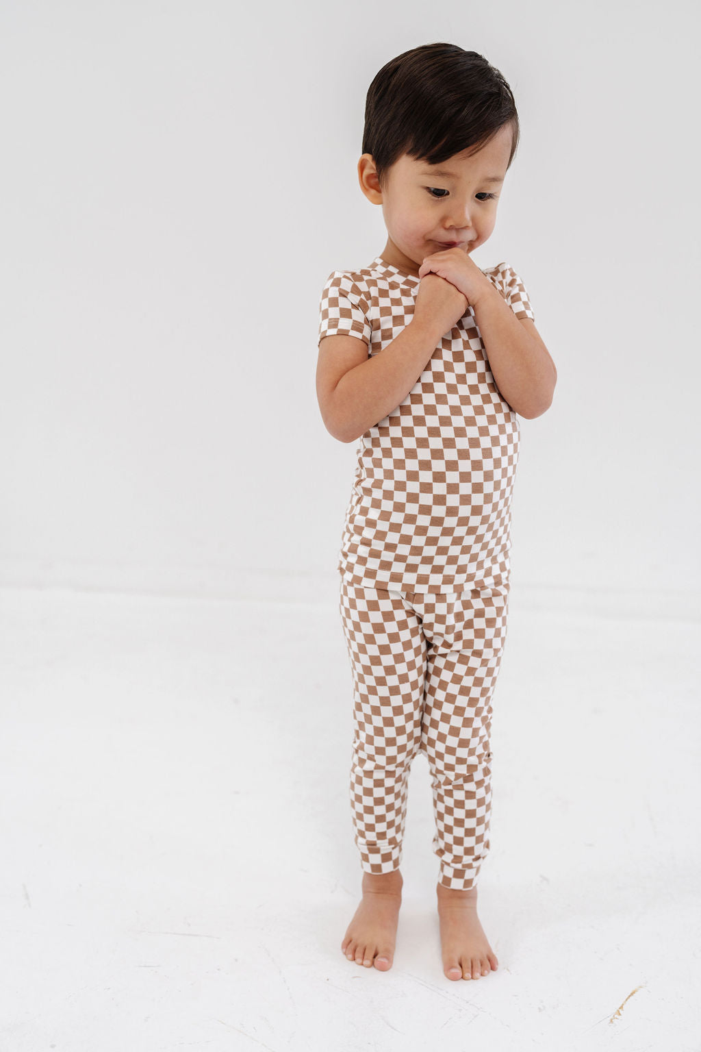 Short Sleeve PJ Set in Hazelnut Chequer