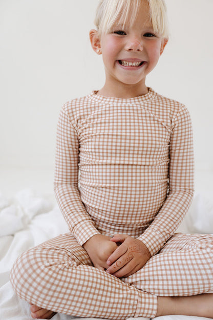 PJ Set in Oatmeal Grid