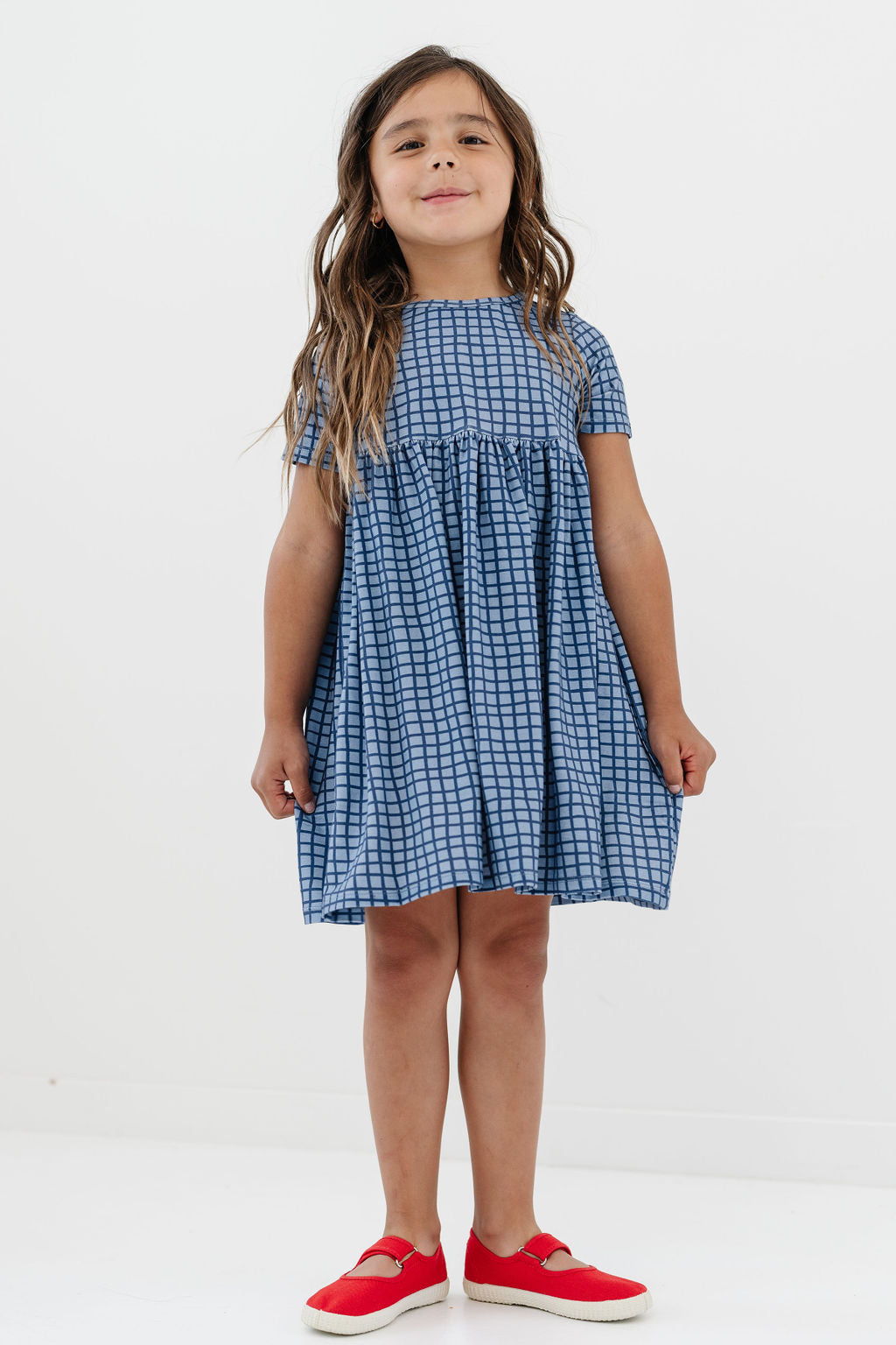 Smock Dress in Denim Grid